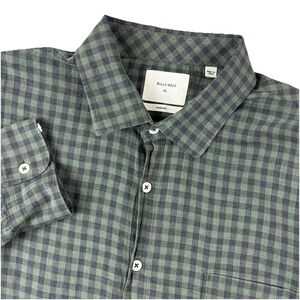 Billy Reid Shirt XL Green Navy Gingham Check Cotton Italy Button Up Long Sleeve
